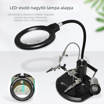 Kingston JSD-802 2,5× klipszes nagyító LED világítással és forrasztóállvánnyal