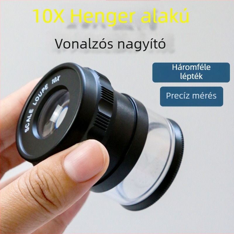 Xingte 10× hengeres nagyító K9 optikai lencsével ékszerek és kulturális relikviák azonosításához, hordozható skálával, Modell 8016