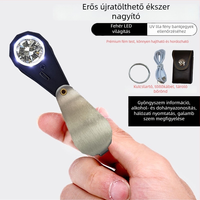 Jinjing ékszer HD nagyító azonosításhoz, hordozható LED világítással, galambszem nyomtatás, nagyítás, derékszíj kód (Származás: Wenzhou; Importált: Nem; Márka: Jinjing)