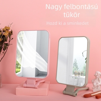 Összecsukható, négyzet alakú duplaoldalas sminktükör műanyag kerettel és alumínium tükröző felülettel