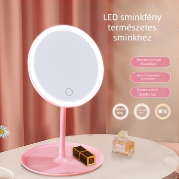 LED asztali sminktükör, állítható, PU keret, alumínium tükör, egyedi logó