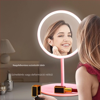 LED asztali sminktükör, állítható, PU keret, alumínium tükör, egyedi logó