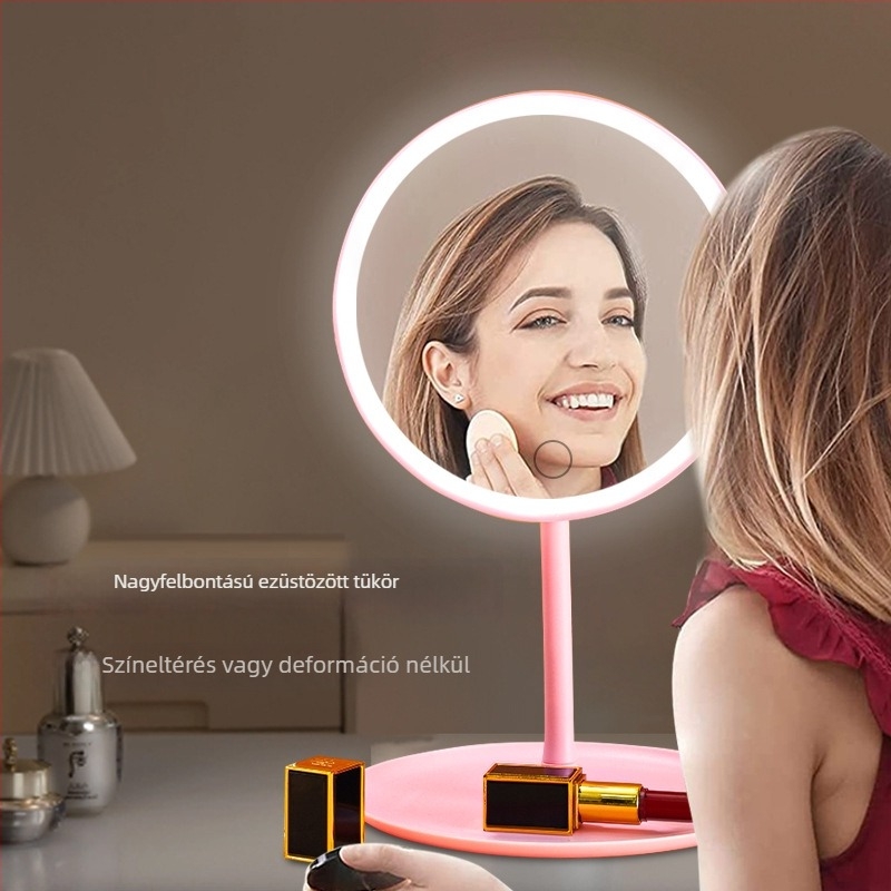 LED asztali sminktükör, állítható, PU keret, alumínium tükör, egyedi logó