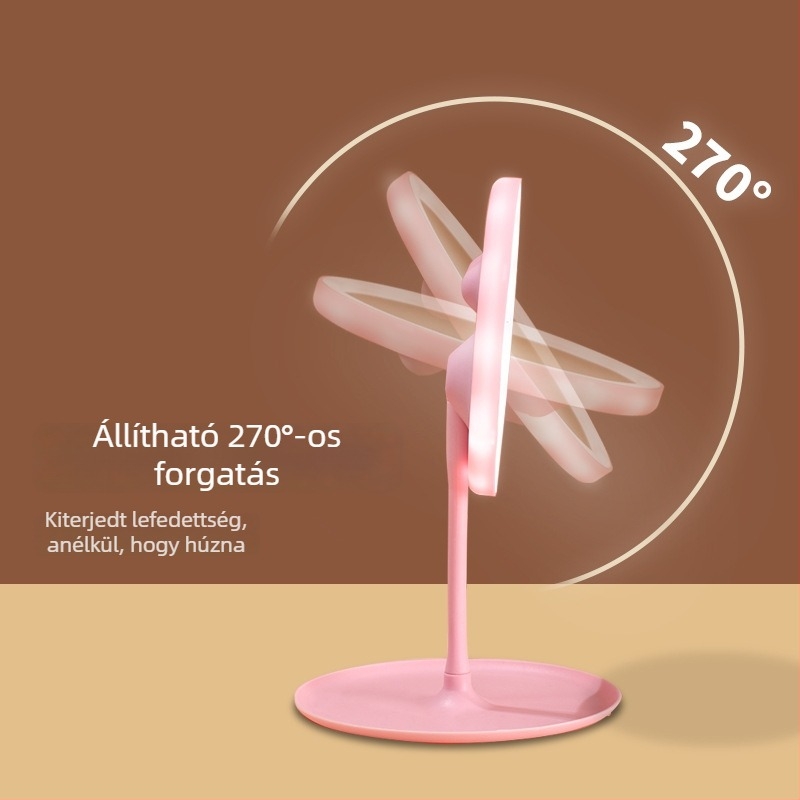 LED asztali sminktükör, állítható, PU keret, alumínium tükör, egyedi logó