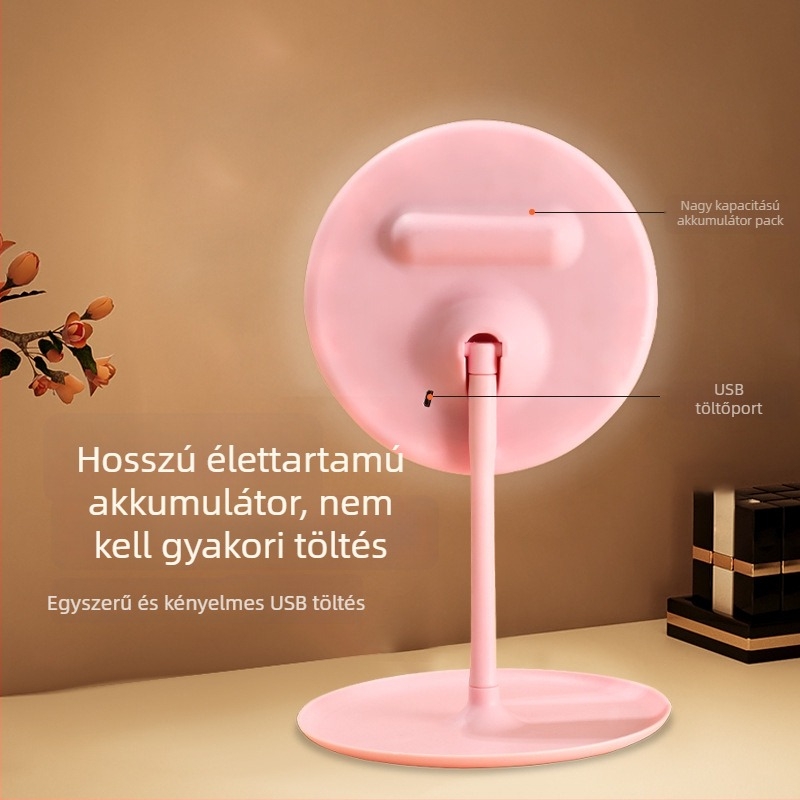 LED asztali sminktükör, állítható, PU keret, alumínium tükör, egyedi logó