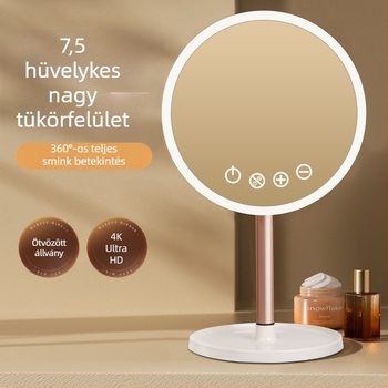 LED sminktükör asztali tartóval és beépített fénnyel, hordozható HD tároló tükör