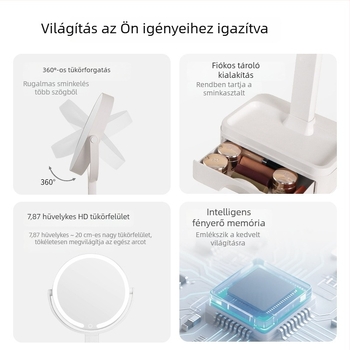 Kétoldalas LED sminktükör 10× nagyítással, 360° megvilágítás, HD fürdőszobai tükör