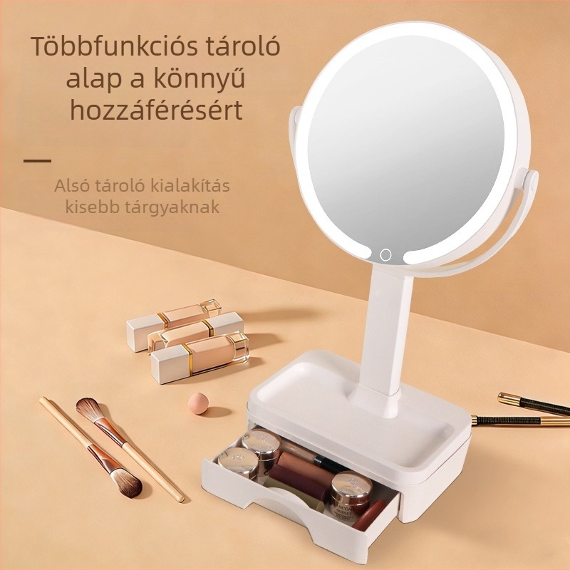 Kétoldalas LED sminktükör 10× nagyítással, 360° megvilágítás, HD fürdőszobai tükör