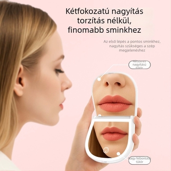 Sminktükör 2x nagyítással, hordozható és összecsukható, LED világítással, három színhőmérséklettel
