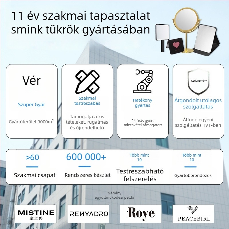 Asztali kétoldalas tükör műanyag kerettel, ezüst tükröző felület, PP ház, nem elektromos