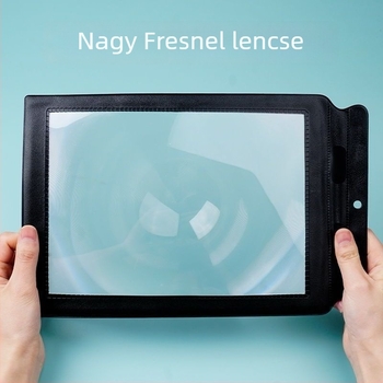 Kézben tartható olvasó nagyító fekete kerettel, A4 méretű, ultra vékony PVC, sík teljes oldalas nagyítás, 3× nagyítás