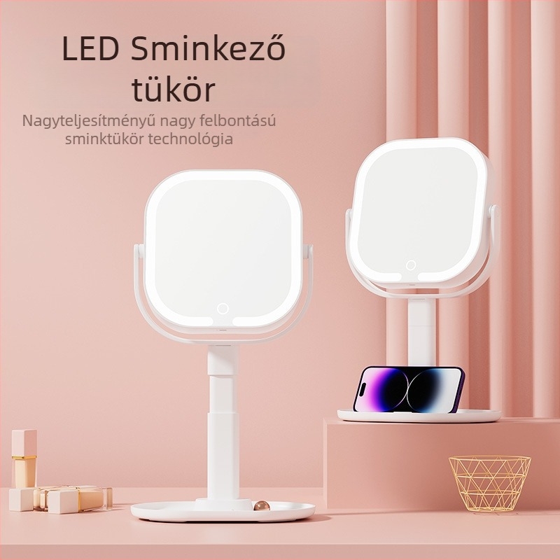 Asztali sminktükör, kétoldalas, forgatható és kihúzható, ABS keret, alumínium tükör