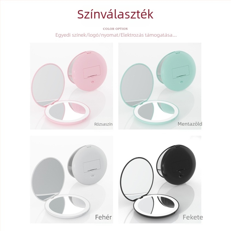 Ajándék tükör ABS kerettel, ezüst tükör, összecsukható mini kerek kéztükör, logó nyomtatás elérhető