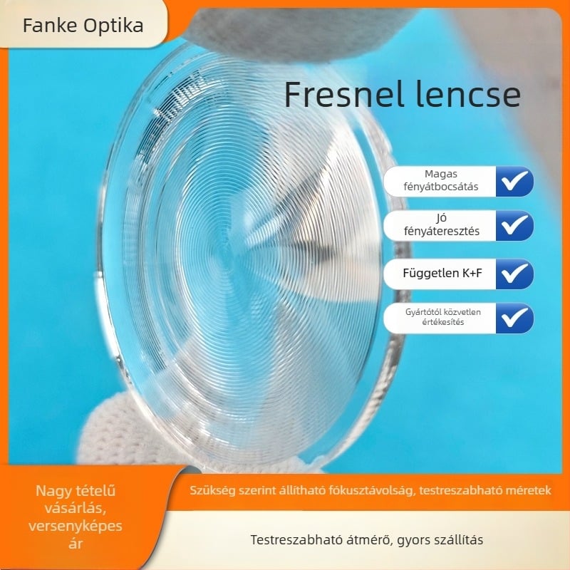 Fresnel lencse elemlámpához – Fanco márka, fókusz alkalmazás, igény szerint vágható