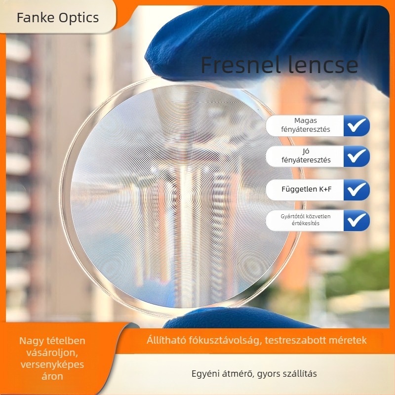 Akril Fresnel-lencse, 27 mm fókusz, kondenzátor a fókuszáláshoz, méretre vágás