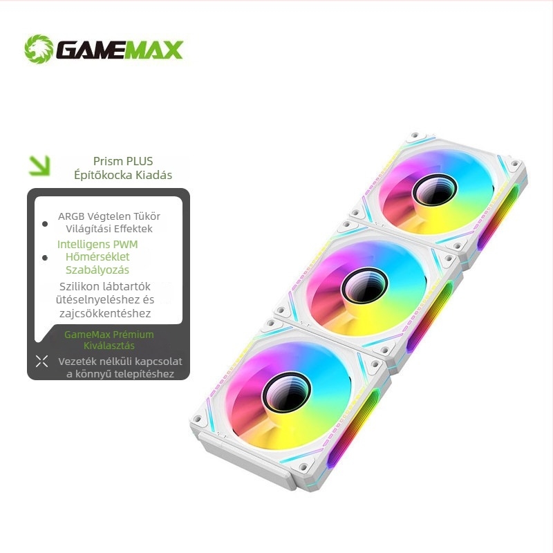 GAMEMAX Prism PLUS Stackable ARGB házventilátor PWM hőmérséklet-vezérléssel, levegőhűtéssel és hidraulikus csapággyal