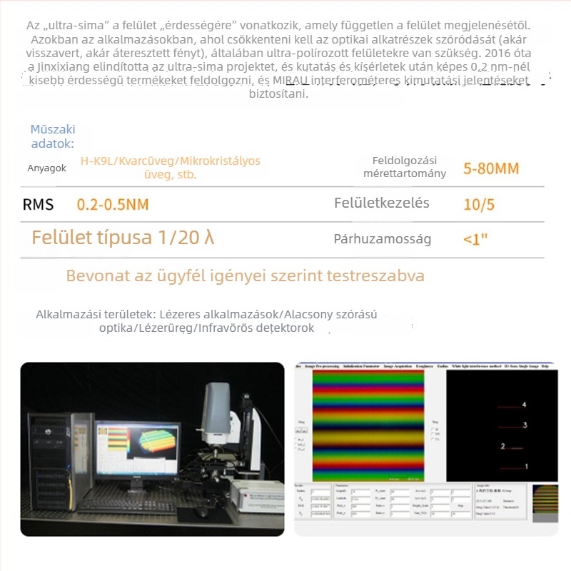 Kvarc üveg sík tükrök optikai eszközökhöz, nagy teljesítményű lézervédő fóliával, több méretben