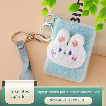 téglalap alakú plüss medve, kettős oldalú asztali tükör, pánttal, összehajtható, hordozható — ABS keret, alumínium lencse