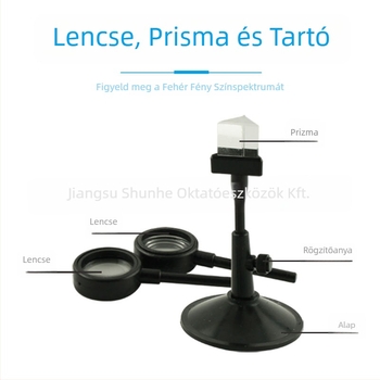 Fizikai optika kísérleti készlet: lencsék, prizmák és tartó (Modell 29038; Anyag: műanyag; Márka: Full-belly warp fiber)