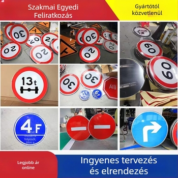 Kör alakú közlekedési tábla alumínium lemezre, mikroprisma fényvisszaverő fóliával, magasságkorlátozás és sebességkorlátozás jelzés, testre szabható feldolgozás