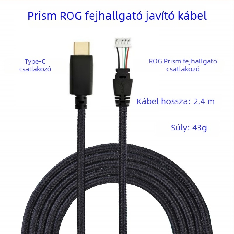 ROG Prism Elite fejhallgatóhoz cserélhető audio kábel; aranyozott, tiszta réz mag, OFC vezetők, ROHS tanúsítvány, 43 g