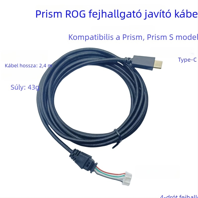 ROG Prism Elite fejhallgatóhoz cserélhető audio kábel; aranyozott, tiszta réz mag, OFC vezetők, ROHS tanúsítvány, 43 g