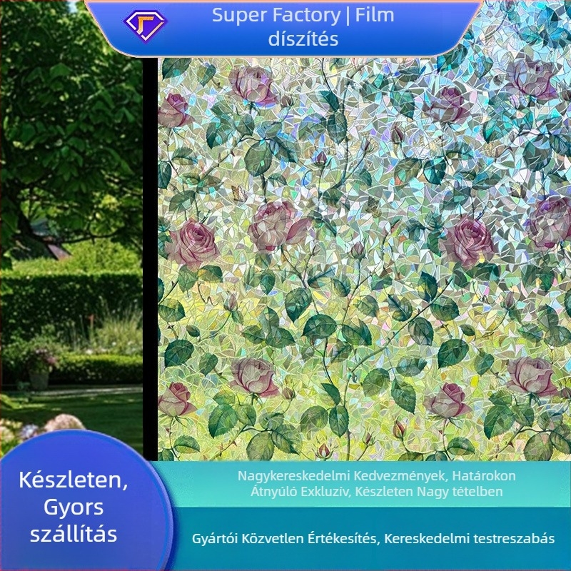 Iridezáló geometriai absztrakt PVC ablakfólia statikus ragasztóval – modern minimalist stílusú üveg