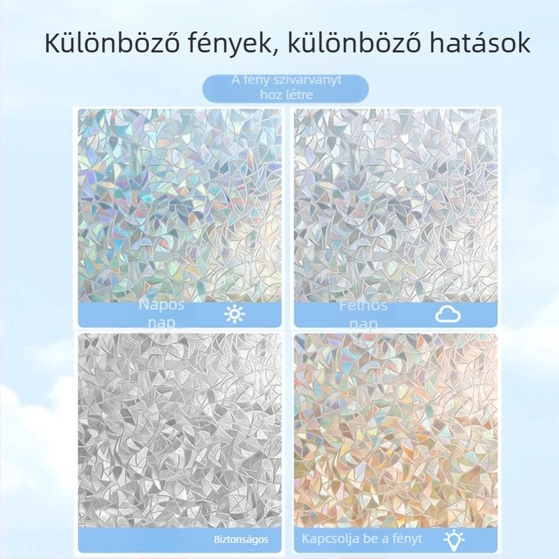 Iridezáló geometriai absztrakt PVC ablakfólia statikus ragasztóval – modern minimalist stílusú üveg