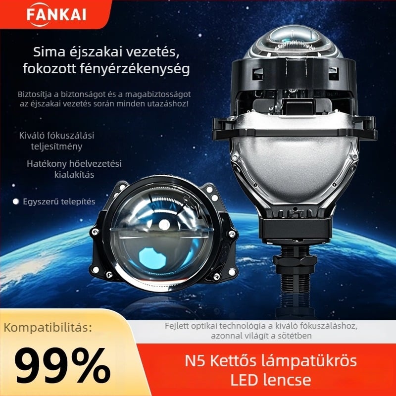 N5 LED autó fényszóró kettős lencsével, 3 hüvelyk, 12–24V, 60W, kompatibil H4/H7/H11