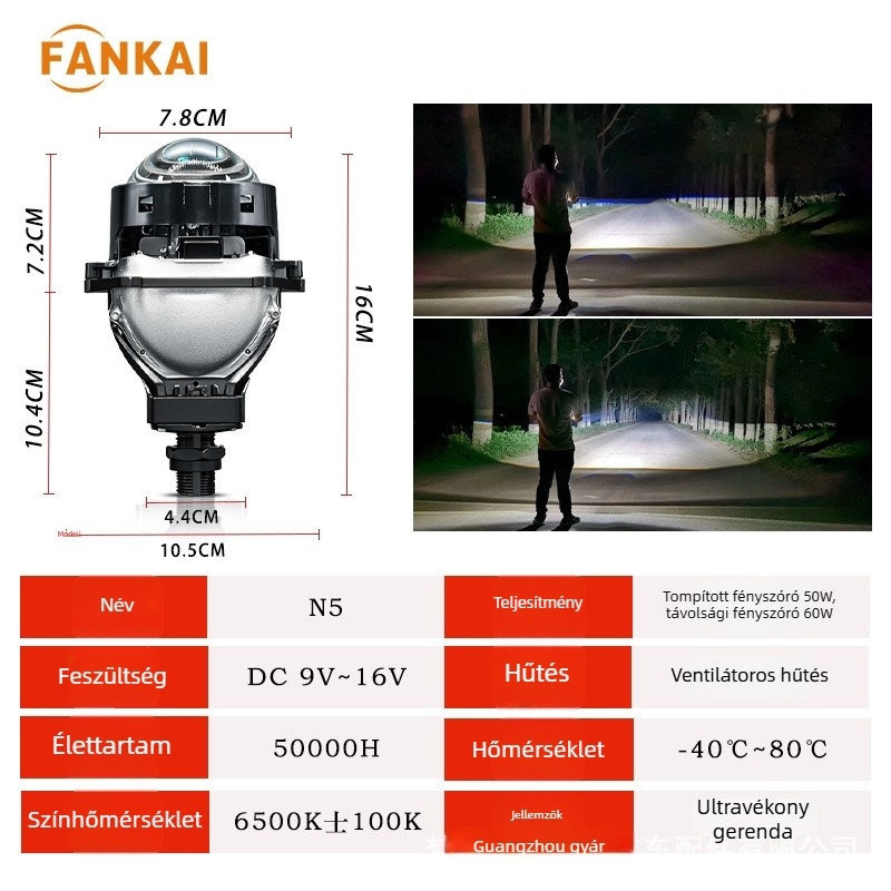 N5 LED autó fényszóró kettős lencsével, 3 hüvelyk, 12–24V, 60W, kompatibil H4/H7/H11