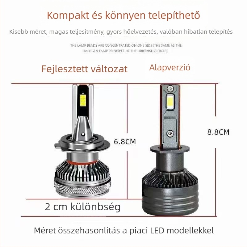 H7 LED Autófényszóró kettős rézcsővel, integrált Lencsével a távoli és közeli fényszóráshoz, 60W 12V 6000 lm, IP68, repülőgépipari alumínium