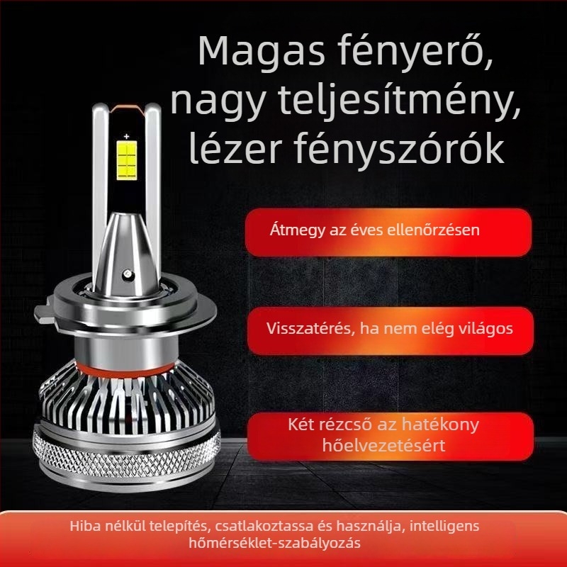 H7 LED Autófényszóró kettős rézcsővel, integrált Lencsével a távoli és közeli fényszóráshoz, 60W 12V 6000 lm, IP68, repülőgépipari alumínium