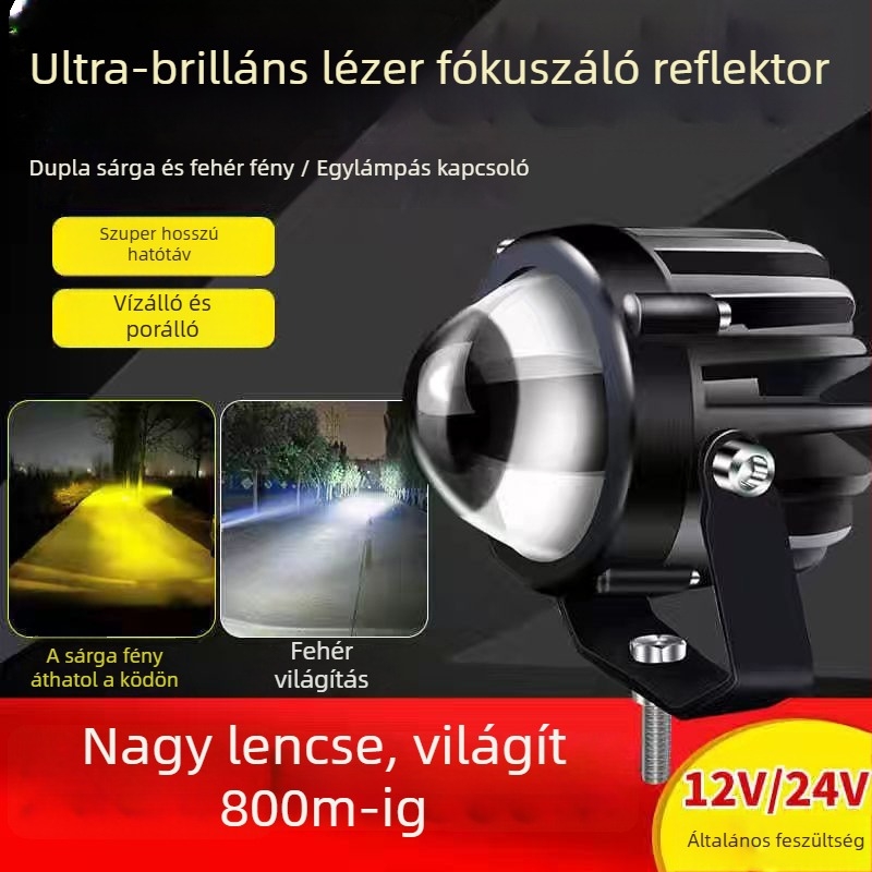 Autó LED reflektor hosszú hatótávolságú lézerrel és átlátszó tükörrel – terepjármű grille felújítás (60W, 12-24V, TP20, 3000h)