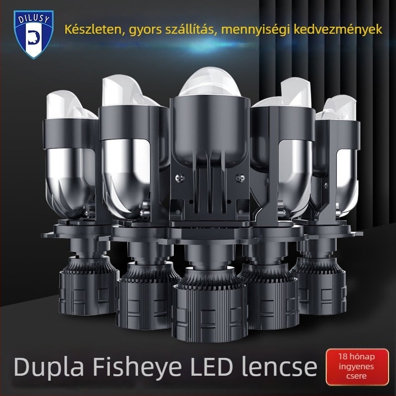 Lencsés mátrixfényszóró, nagy teljesítményű, ultra‑fényes, tangenciális halszem optika, H4 autóhoz, bifokális lencse