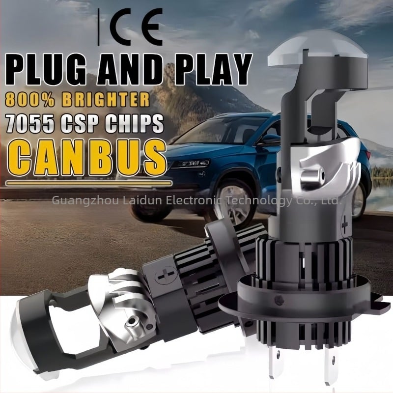 LED autó lámpa fisheye lencsével és bifokális lencsével H7/H11/H4 - plug-in, 12V, 65W, 6500lm, IP68