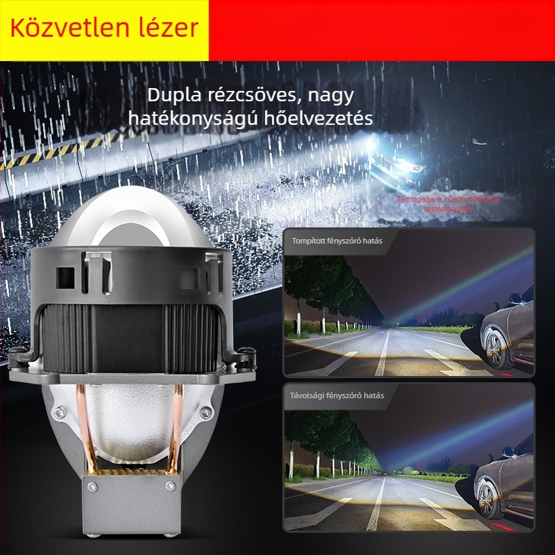 V8 3 hüvelykes autó LED kettős rézcsővel és közvetlen lézer lencsével, dupla lencsés világítás, retrofit lámpa