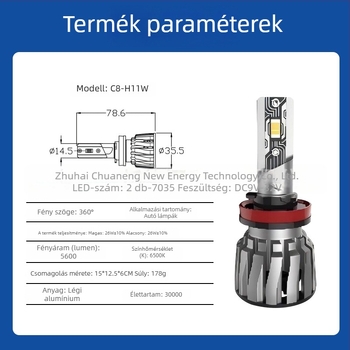 Autó LED fényszóró C8-H11 – 26W, DC9-32V, 5600 lm, IP65