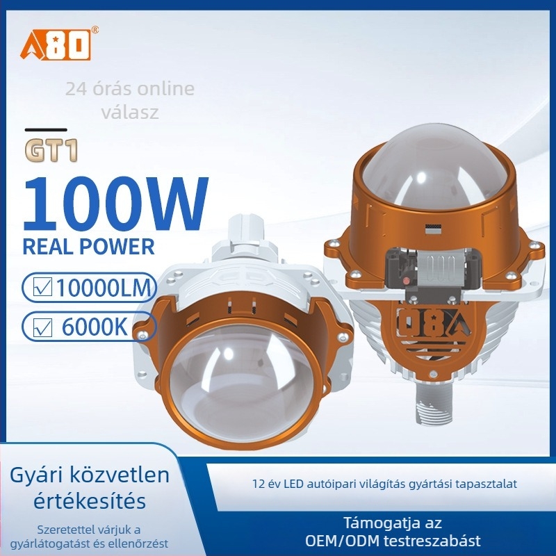 A80-GT1 autó LED bifokális lencsés fényszóró, 3 hüvelyk, 100W, magas és alacsony fény, integrált elülső lámpa