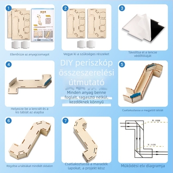 Periszkóp DIY készlet — fa alapanyag, interaktív tudományos projekt 7–14 éveseknek, fejleszti a kézügyességet