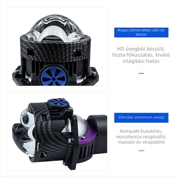 Autó elsőfényszóró – 3 LED, közvetlen fénysugár, kettős lencse, kettős ventilátor, 12V