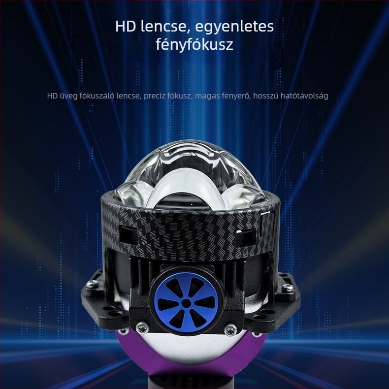 Autó elsőfényszóró – 3 LED, közvetlen fénysugár, kettős lencse, kettős ventilátor, 12V