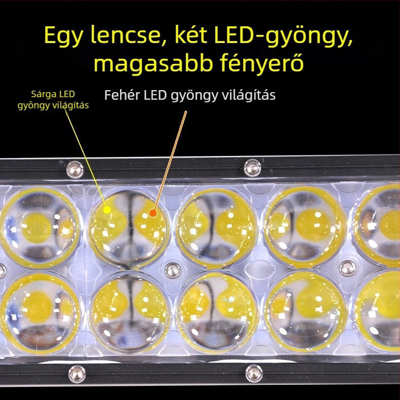 Két soros LED reflektor autókhoz és terepjárókhoz, domború lencsékkel, 120W, 12-60V, vízálló