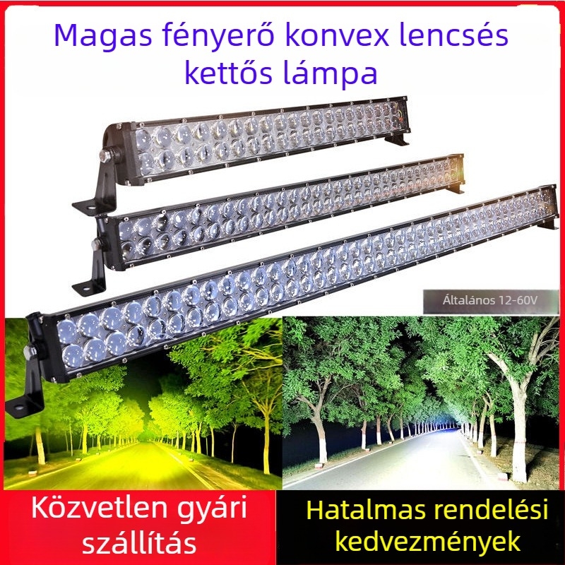 Két soros LED reflektor autókhoz és terepjárókhoz, domború lencsékkel, 120W, 12-60V, vízálló