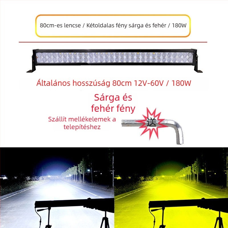 Két soros LED reflektor autókhoz és terepjárókhoz, domború lencsékkel, 120W, 12-60V, vízálló