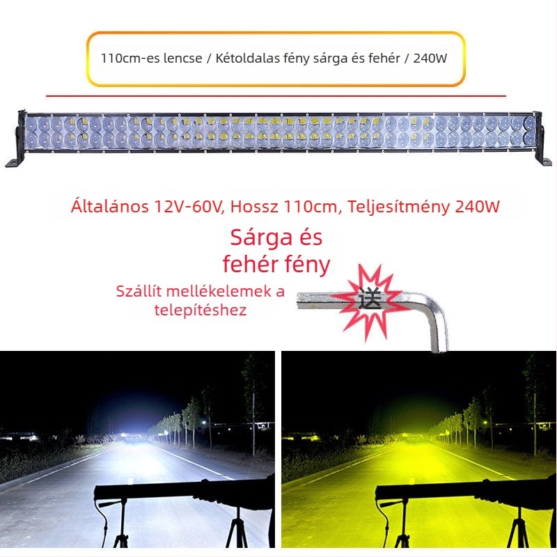 Két soros LED reflektor autókhoz és terepjárókhoz, domború lencsékkel, 120W, 12-60V, vízálló