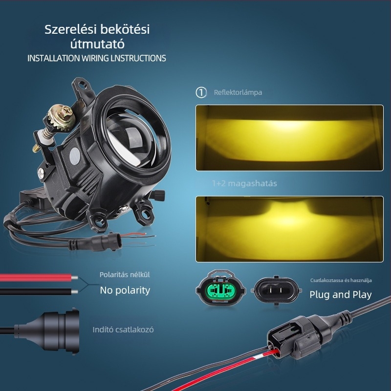 Autó ködfényszóró kettős fénnyel és átlátszó lencsével – LED, 12V, 5500LM, IP68, alumíniumötvözet