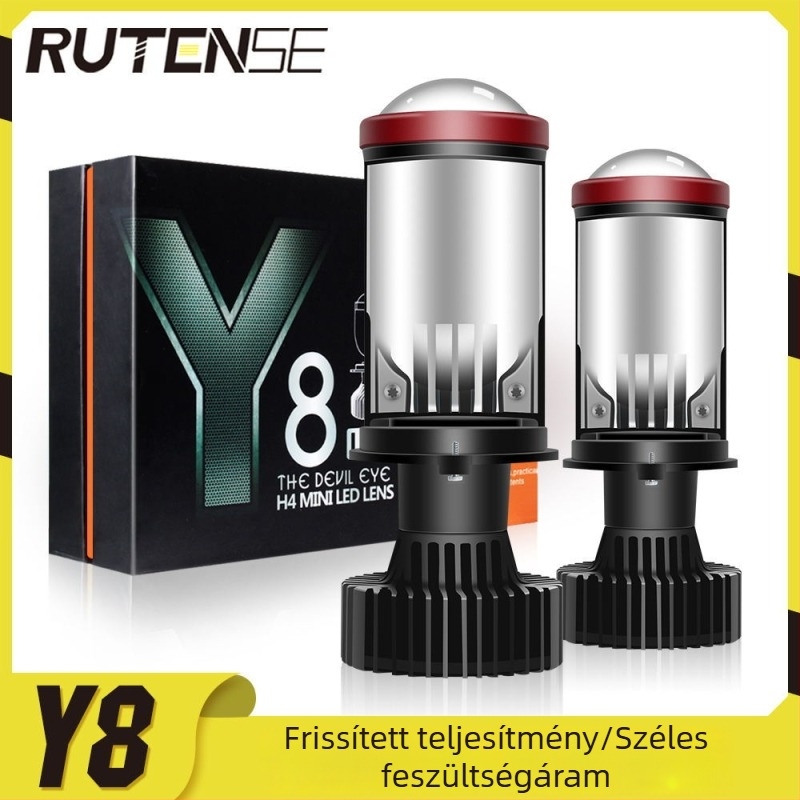 Y8 LED autófényszóró, nagy teljesítményű, H4 fisheye kettős fénytáv-lencsékkel