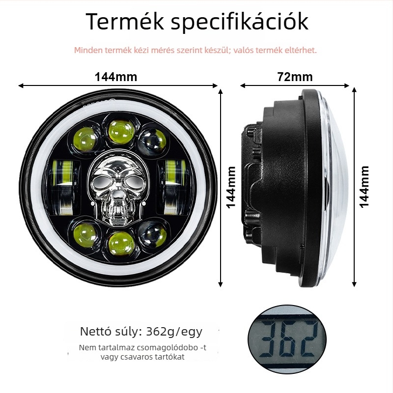 Wrangler Skull LED fényszóró terepjárókhoz, 35W, 9-36V, IP67, LED 3535, élettartam 50 000 óra