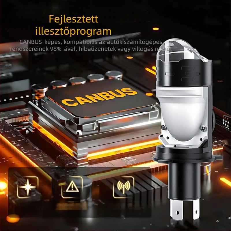 H4 LED autólámpa lencsével, duálfény (magas és alacsony), dugaszolható