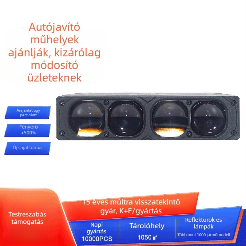 LED járműfényszóró, négy szem, 80W, 12V, 6000lm, 6000K, repülőgép-alumínium